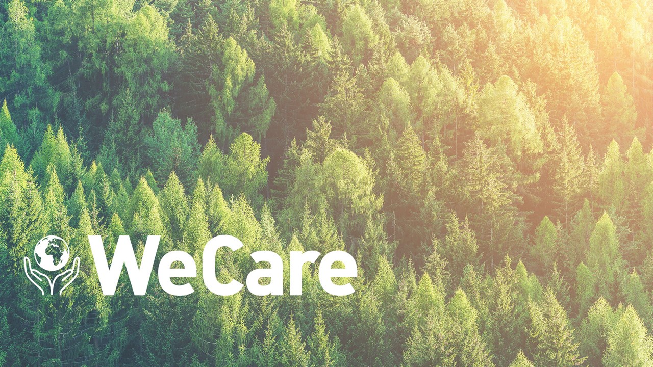 Nature et logo WeCare au premier plan